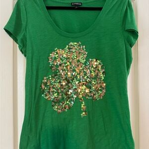 Express St Patrick’s Green Sequin Clover Top